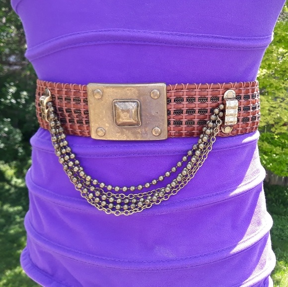 Streets Ahead Woven Leather & Brass Wide Belt S main image 9